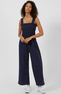 Summer Navy Crinkle Cotton Jumpsuit