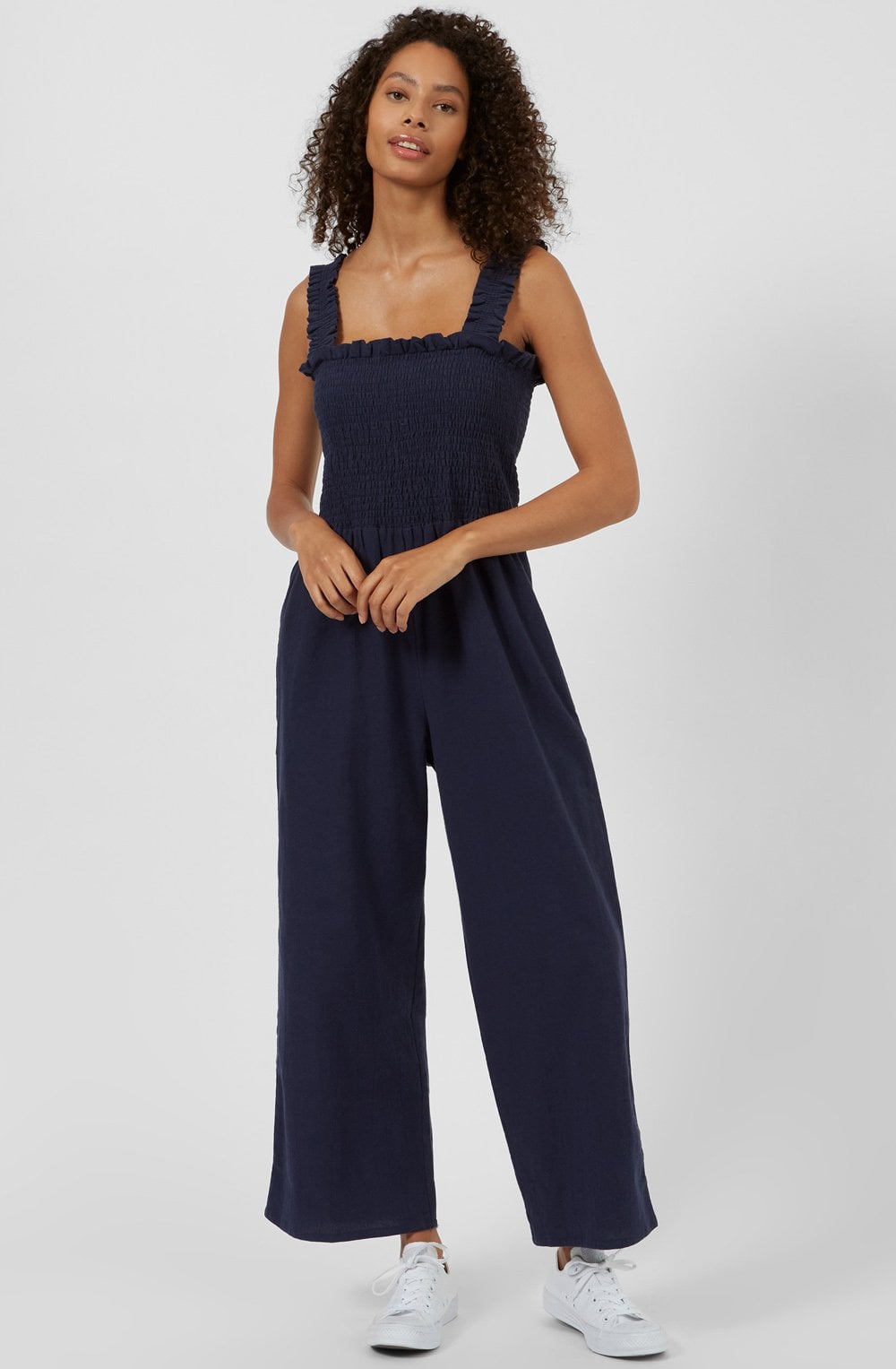 Summer Navy Crinkle Cotton Jumpsuit