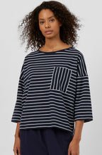 Summer Navy Stripe Pocket Sleeve Top