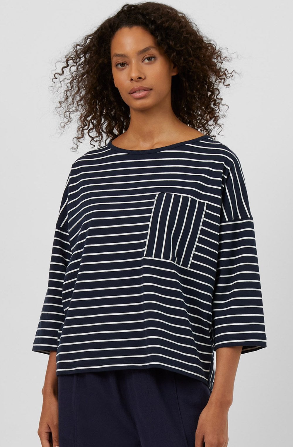 Summer Navy Stripe Pocket Sleeve Top