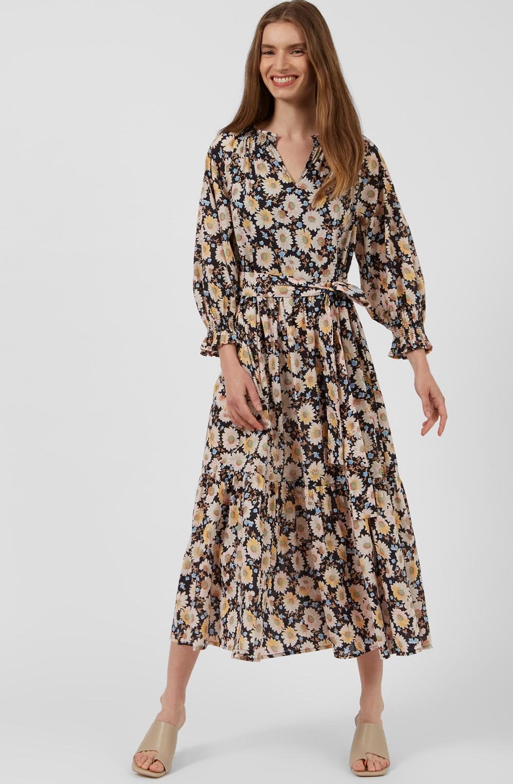 Sunflower Print Organic Belted Dress
