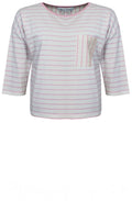 White Blossom Stripe Pocket Sleeved Top