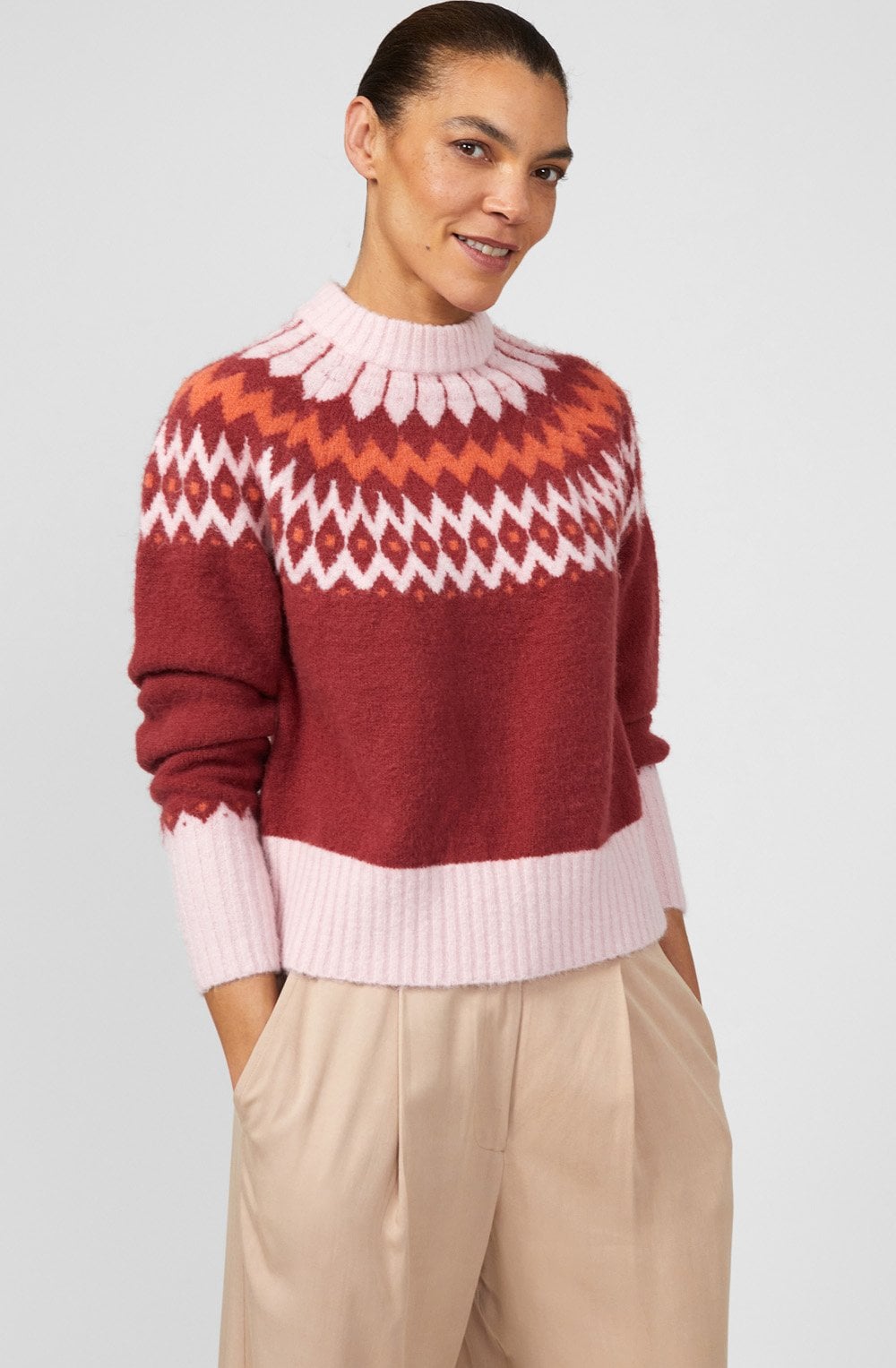 Wine Winter Pattern Crew Neck Jumper