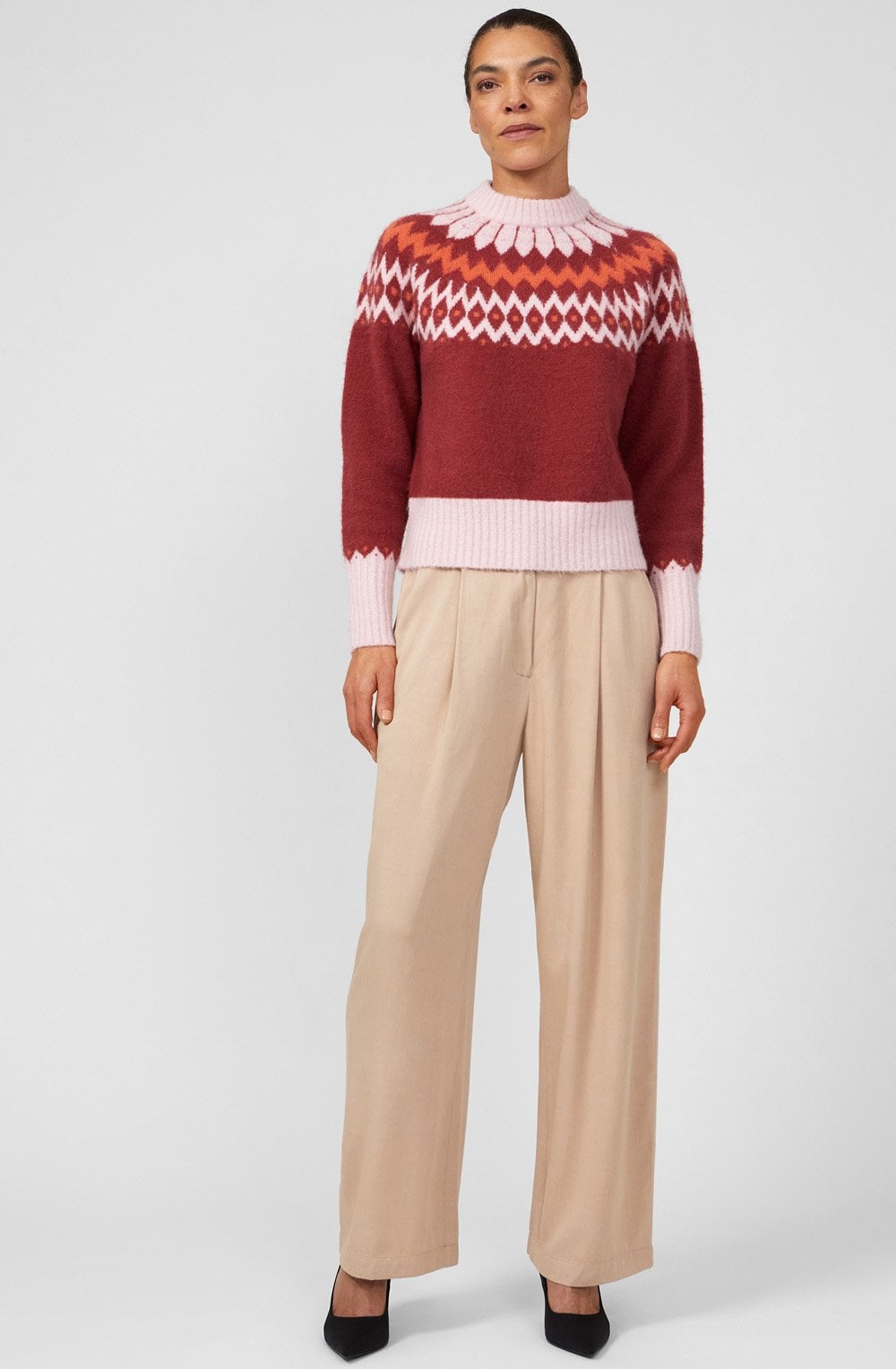 Wine Winter Pattern Crew Neck Jumper