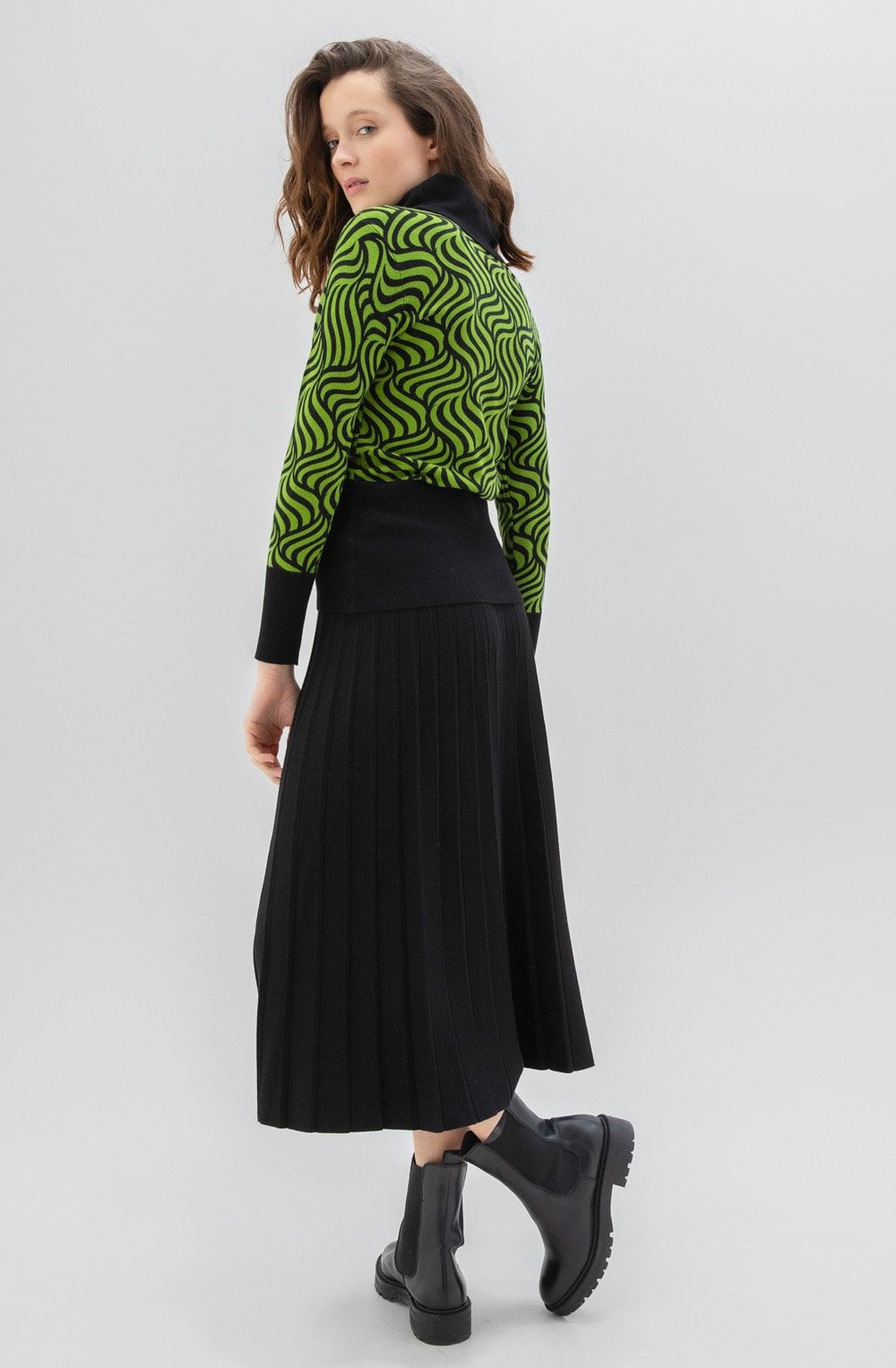 Green and Black Marbled Roll neck Jumper