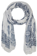 Cream & Blue Print Scarf