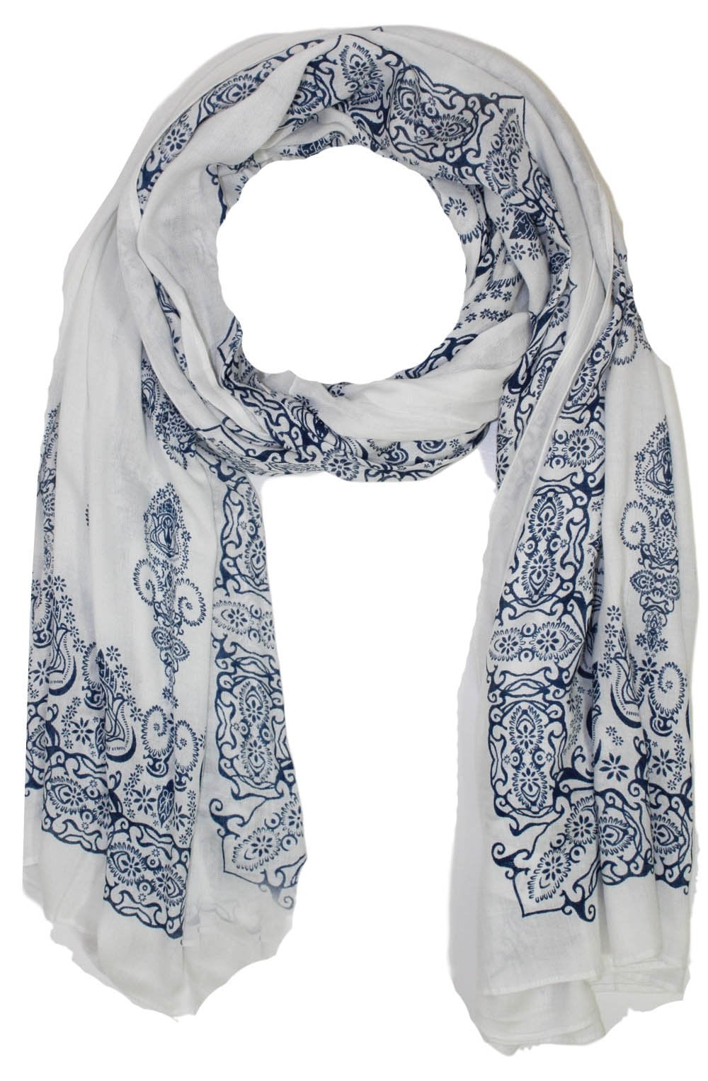Cream & Blue Print Scarf
