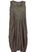 Crushed Effect Khaki Dress