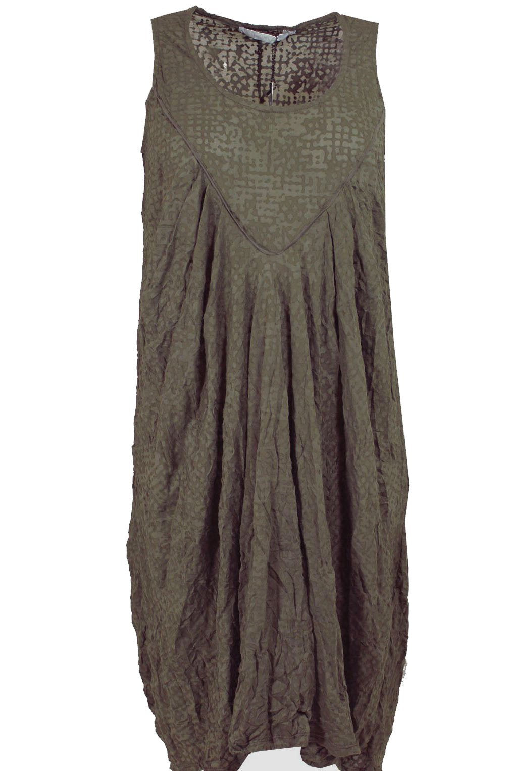 Crushed Effect Khaki Dress