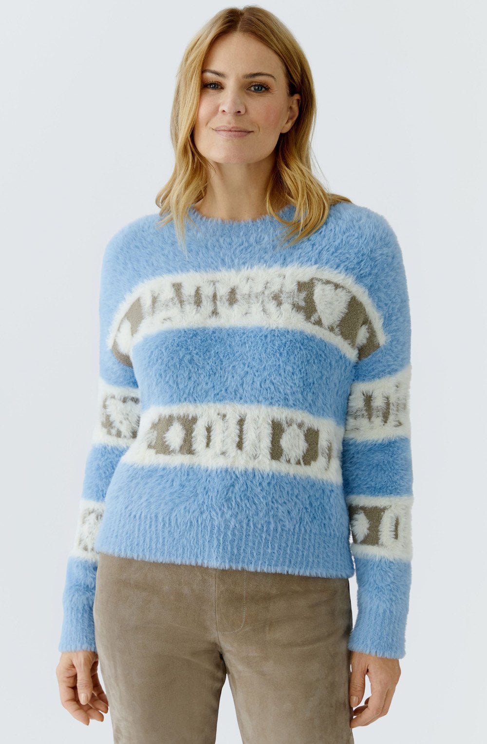 Light Blue and Khaki Fluffy J'Adore Oui Jumper