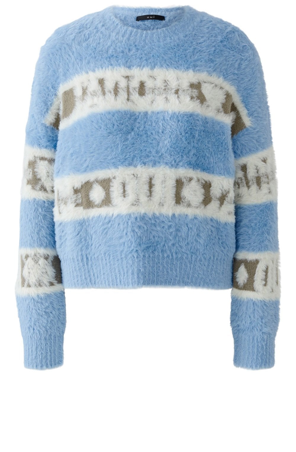 Light Blue and Khaki Fluffy J'Adore Oui Jumper