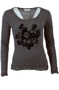 Long sleeve crinkle top Grey
