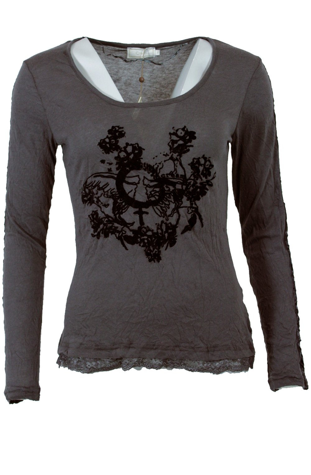 Long sleeve crinkle top Grey
