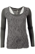 Long sleeve lace top graphite