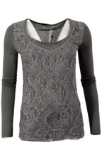 Long sleeve lace top graphite