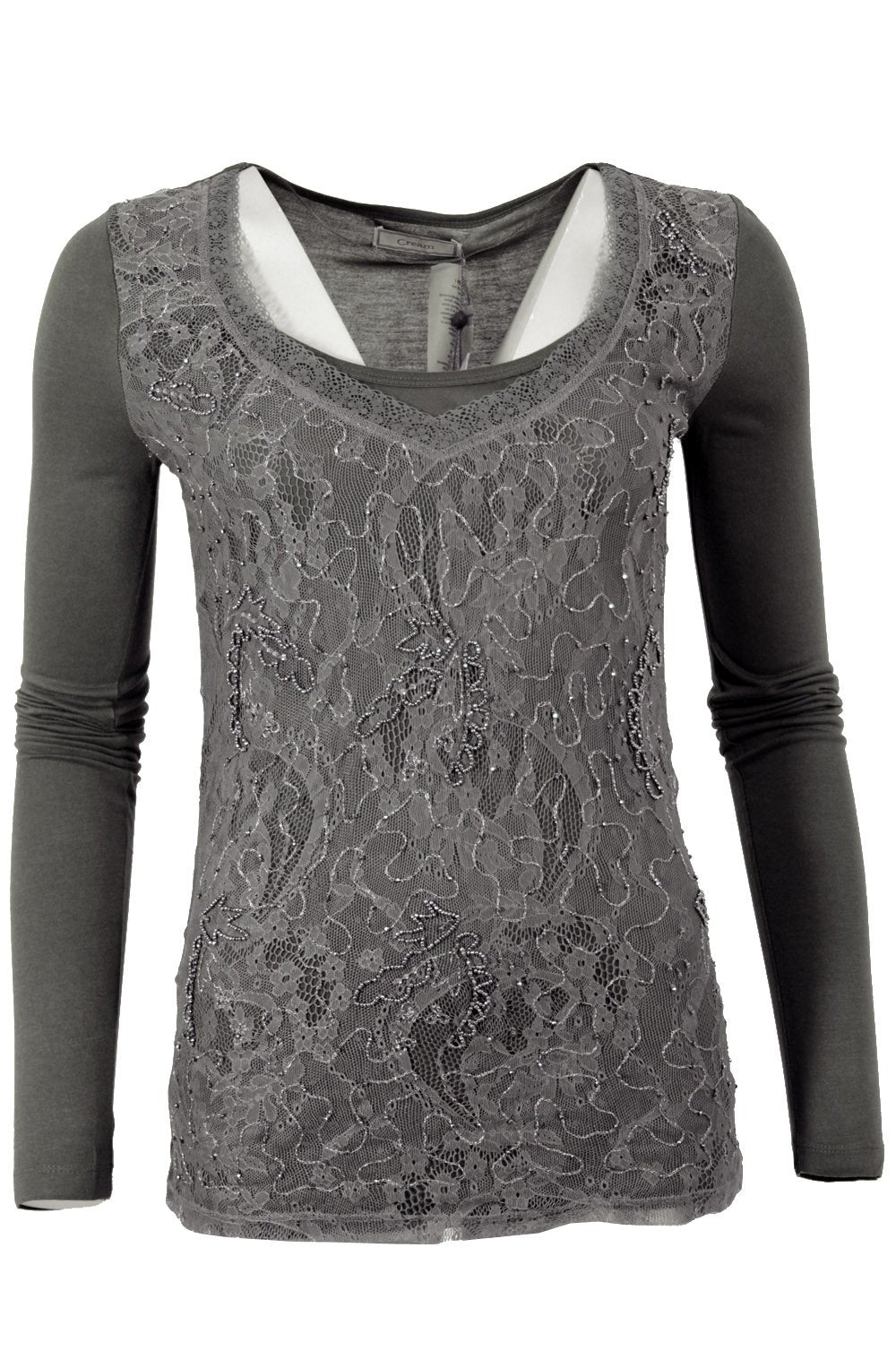 Long sleeve lace top graphite