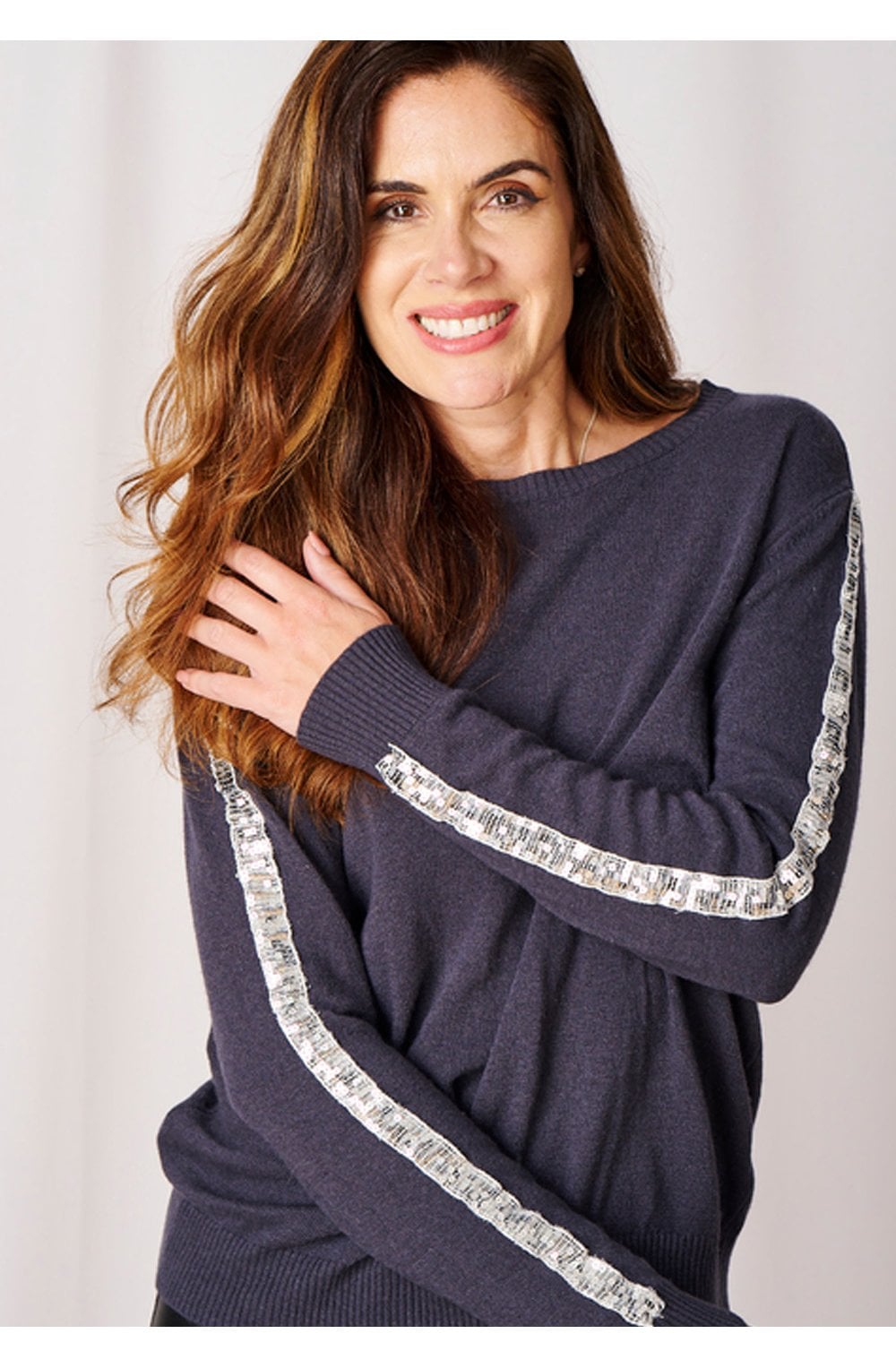 Charcoal Sparkle Sleeve Cashmere Jumper