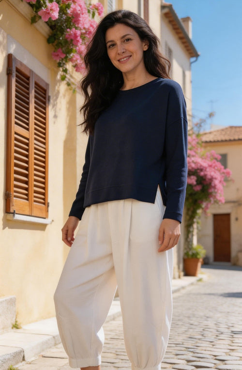 Alison Blue Staggered Hem Jumper