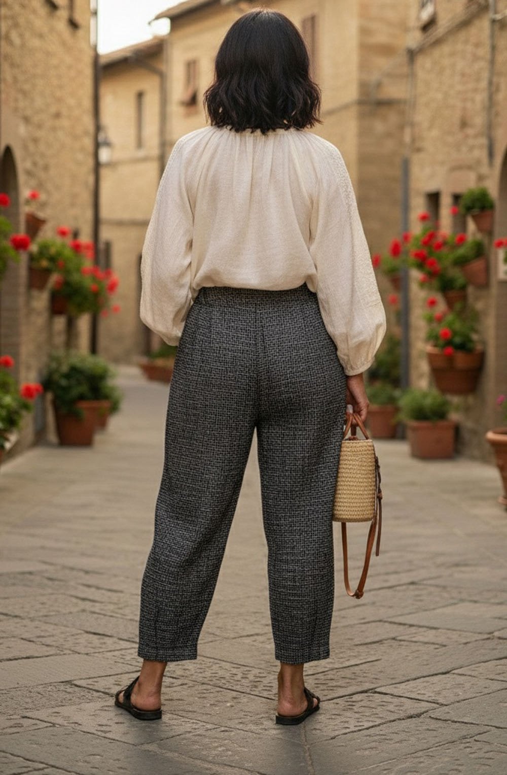 Bianco J Nero Black Fine Check Knitted Trousers