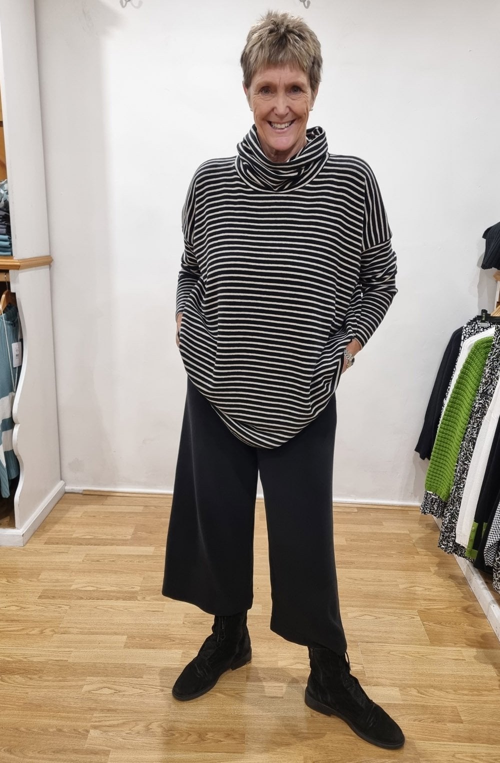 Bill Nero Black and Cream Cowl Neck Oversized Jumper