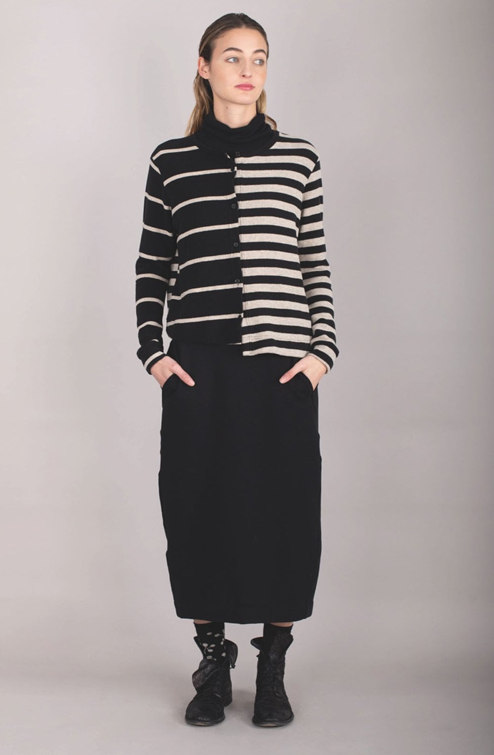 Black & Beige Asymmetric Cardigan