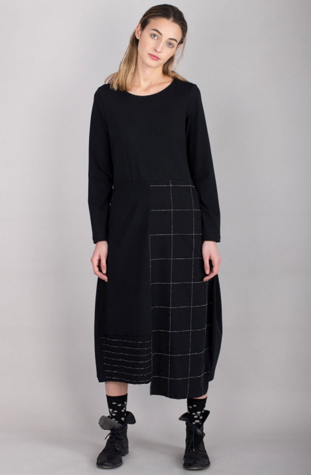 Black Check Patch Design Dress