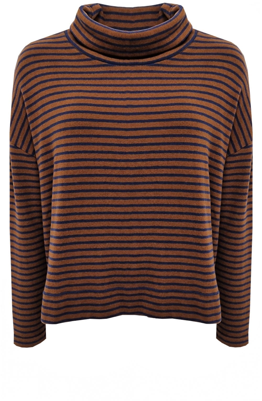 Cannella Tan and Navy Moyet Cowl Neck Jumper
