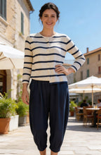 Crema M Blue Striped Asymmetric Cardigan