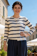 Crema M Blue Striped Asymmetric Cardigan