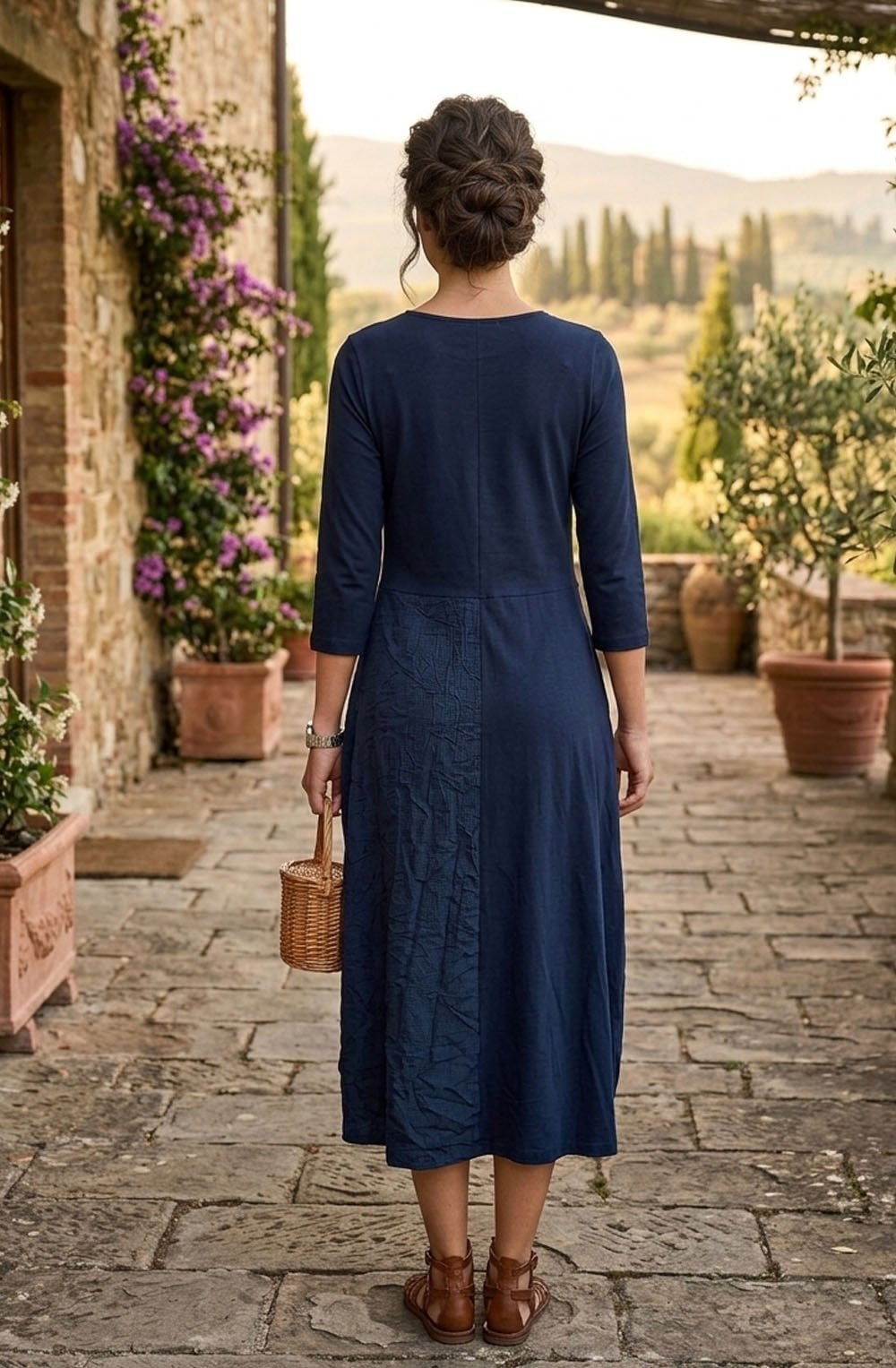 Denso Blue Jersey and Check Panel Tulip Dress