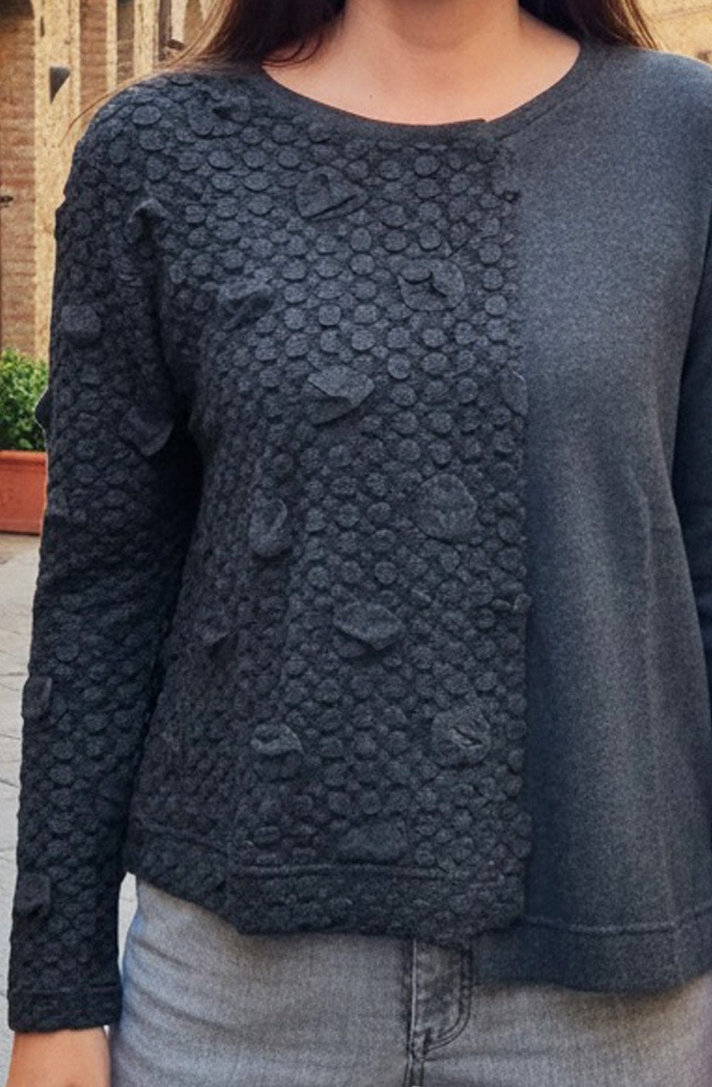 Deva Anthracite Contrast Panel Asymmetric Hem Jumper