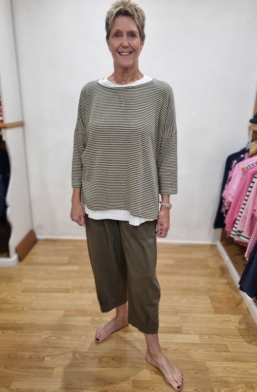 Emotiva Alga Green Striped A Line Jumper