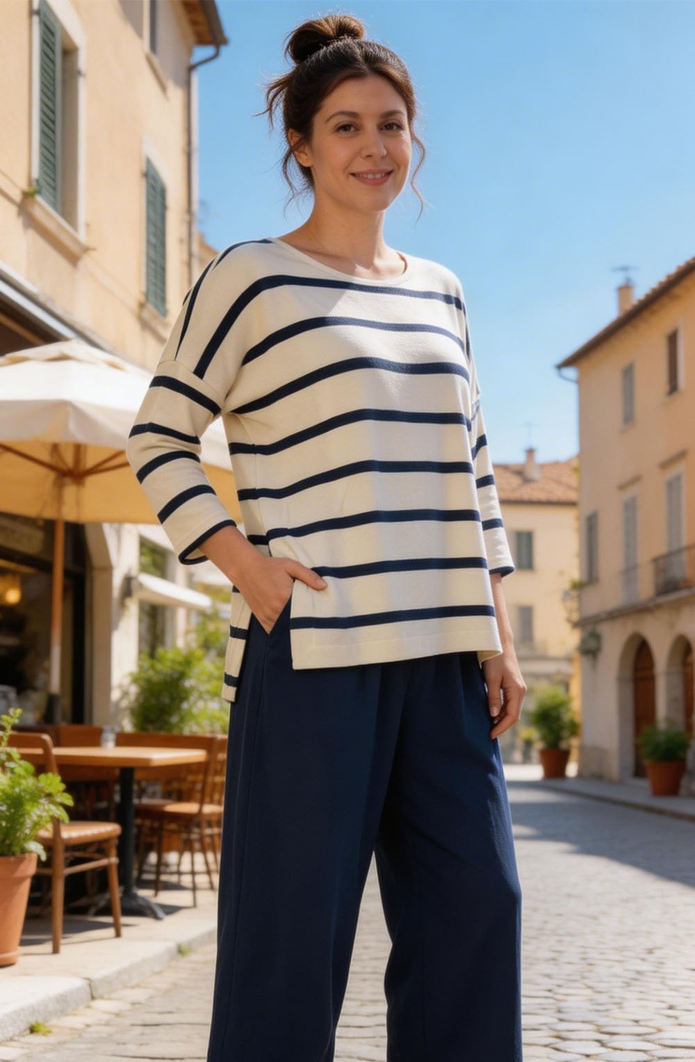 Emotiva Blue striped A Line Jumper