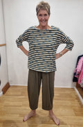 Gemelli Alga Green Striped Sleeve Top
