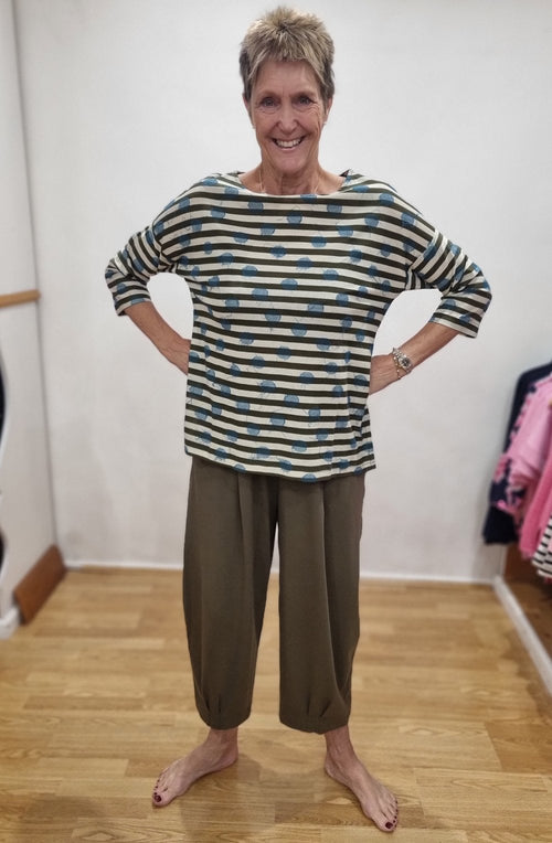Gemelli Alga Green Striped Sleeve Top