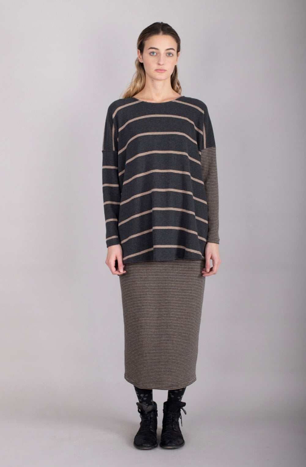 Grey Contrasting Stripe Jumper