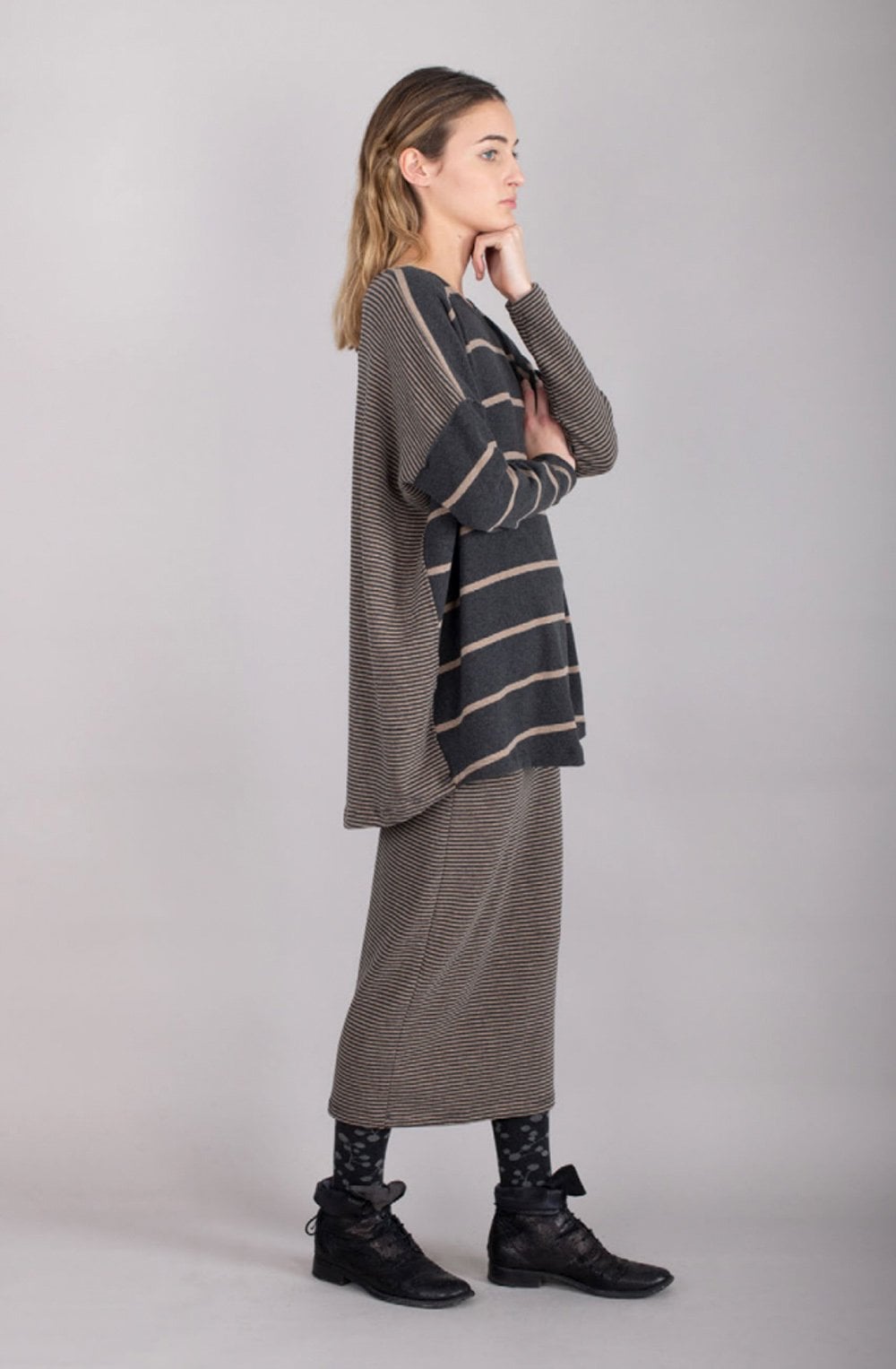 Grey Contrasting Stripe Jumper
