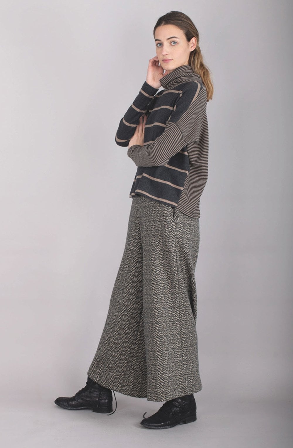 Grey & Taupe Striped Jumper