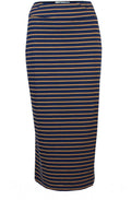 Lilla Navy and Tan Striped Midi Skirt