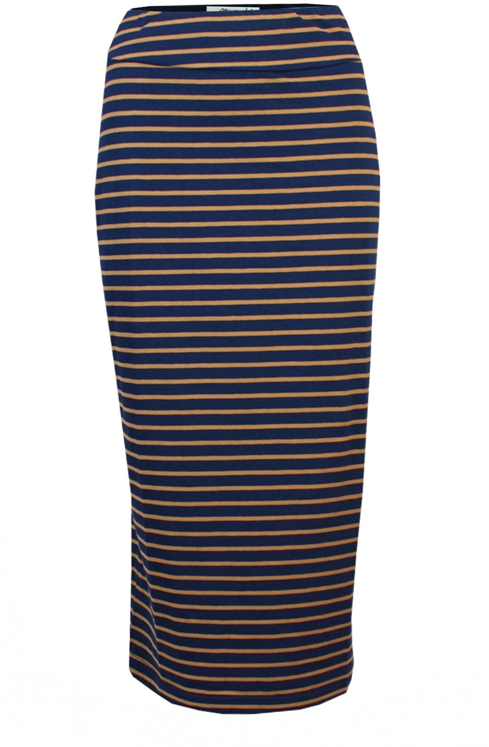 Lilla Navy and Tan Striped Midi Skirt