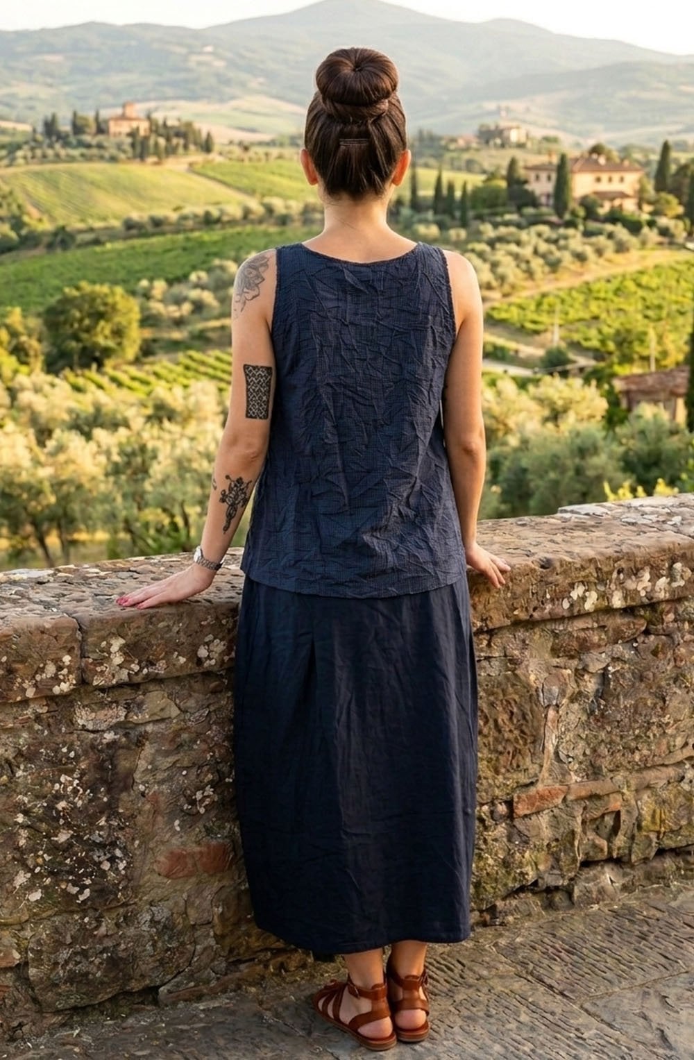 Luglio G Blu Check Trapeze Top