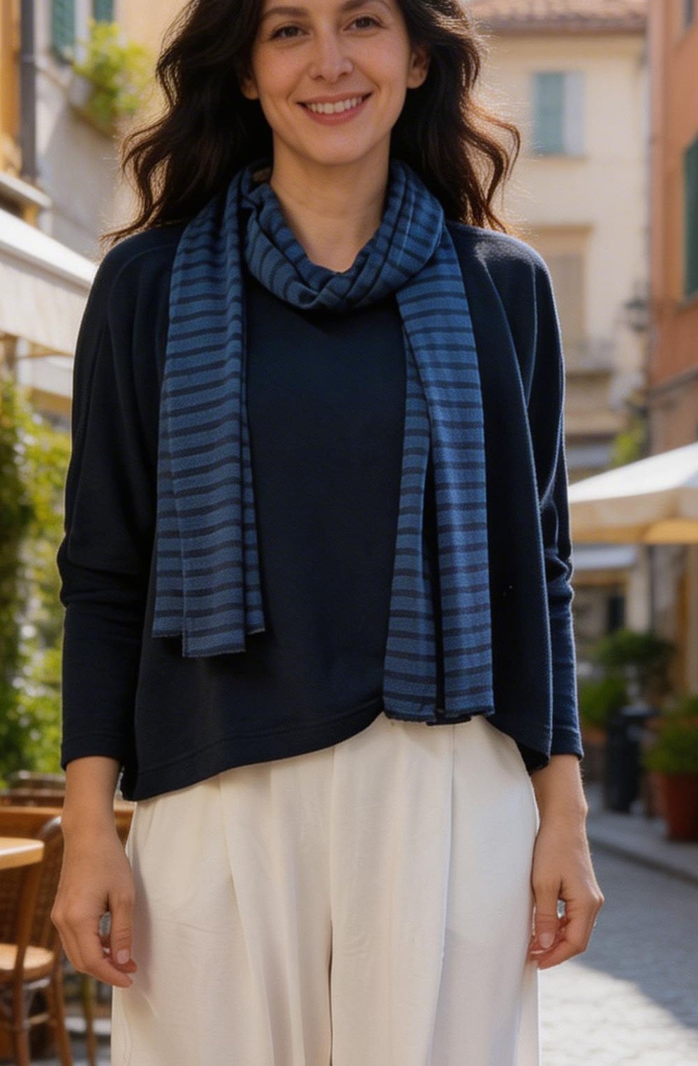 Lumpa Blue Stripe Linen Mix Scarf