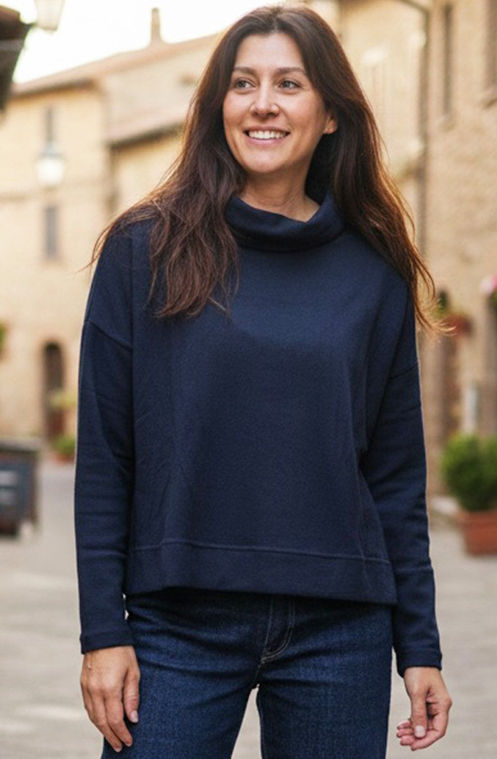 Moyet Notte Navy Cowl Neck Jumper