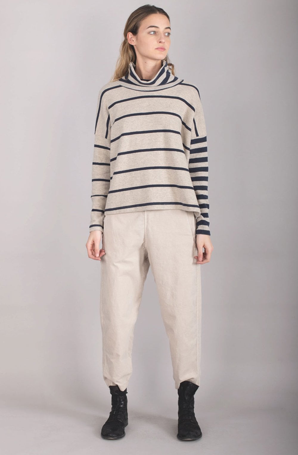 Navy & Beige Striped Jumper