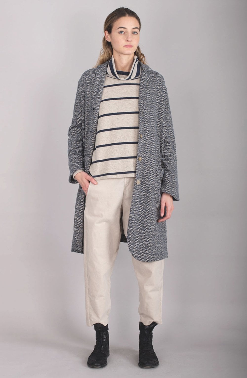 Navy & Beige Striped Jumper
