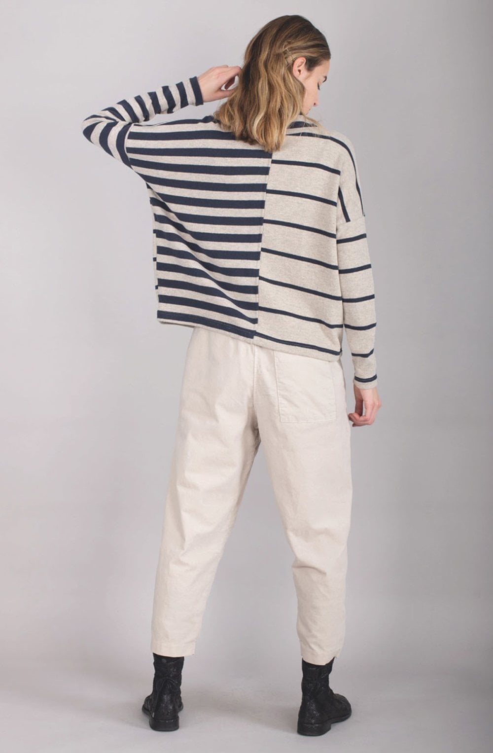 Navy & Beige Striped Jumper