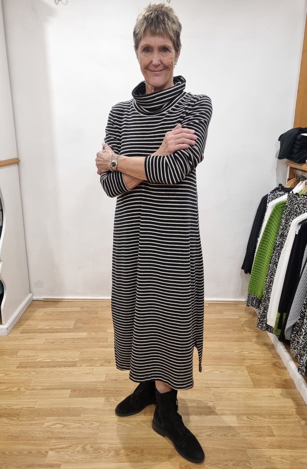 Nero Black and Cream Cowl Neck Dress