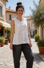 Ora C Blanco Ruffle Detail Sleeveless Trapeze Top