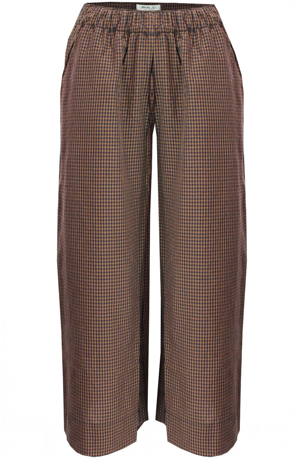 Polline Navy & Tan Checked Cropped Trousers