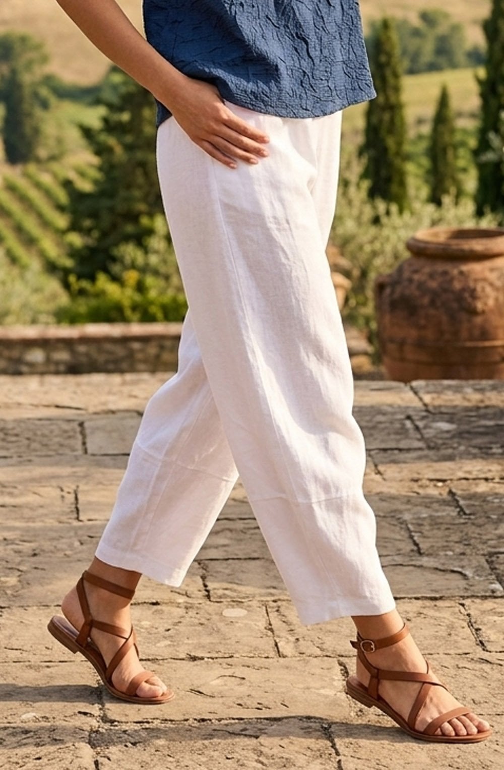 Rima O Latte Linen Relaxed Barrel Trousers
